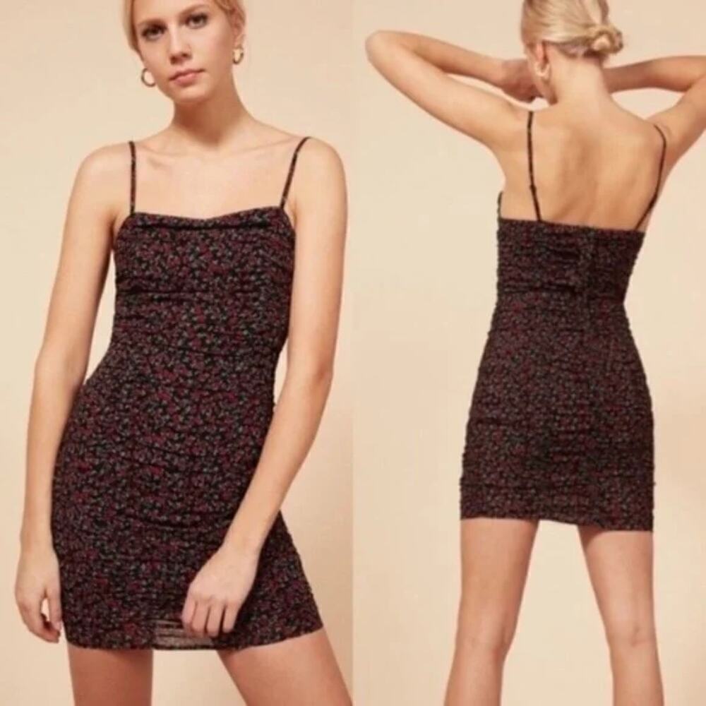 Reformation Wyatt Mabel Floral Sleeveless Mini Lined Dress Ditsy Ruched Size 0